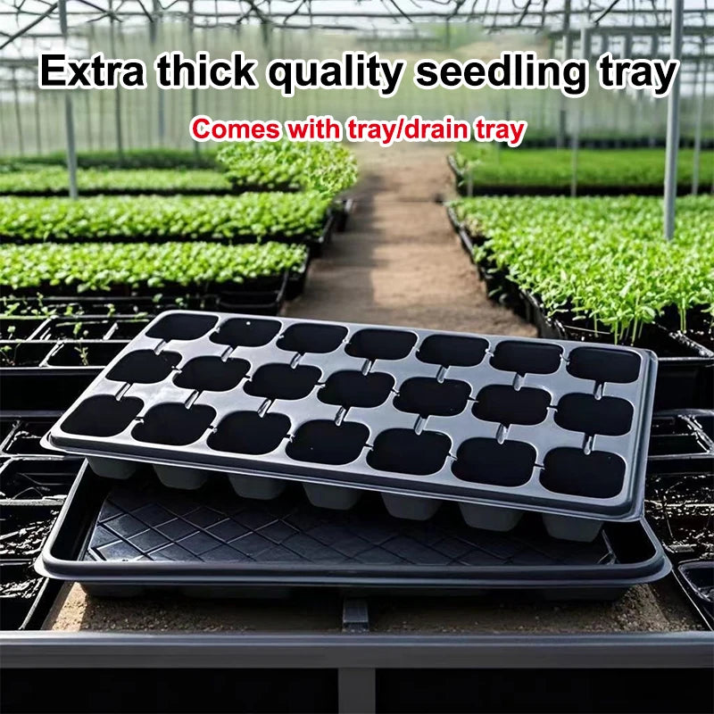 Z. 10Pcs Seedling Trays Plastic Gardening Germination Trays Black Seedling Container Garden Supplies For Vegetable Flower